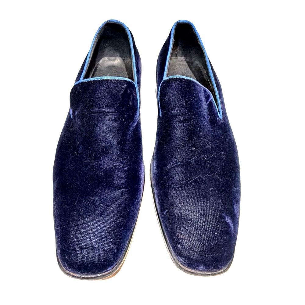 Saks Fifth Avenue Velvet Loafers Made in Italy Navy Blue Size 10M Luxury Slip-On - Picture 6 of 17